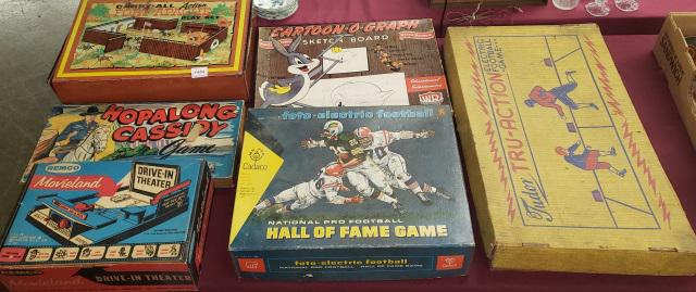 *GROUP OF 6 VINTAGE GAMES: Including football, Hopalong Cassidy, etc. with original boxes.
