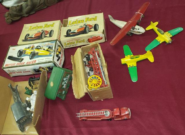 *GROUP OF TOYS: Including planes, cast iron toys, model cars with original boxes, etc.