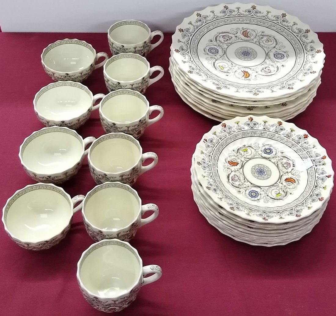 *GROUP OF SPODE DINNERWARE: Florence pattern, 10 dinner plates, 10 salad plates, 6 tea cups, and 4 coffee cups.