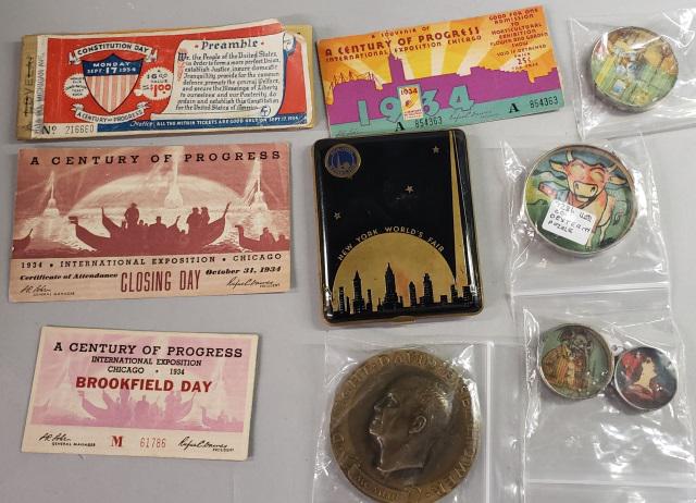 GROUP OF EPHEMERA: Century of Progress tickets, Century of Progress Constitution day, New Yorks World's Fair card holder, etc.