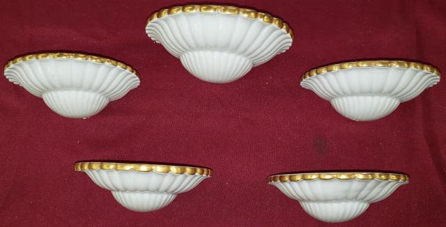 *5 PORCELAIN FRENCH WALL BRACKETS: Approximate height 2", length 5 1/2".