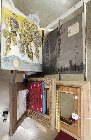 *GROUP OF ART AND MISC.: Picture frames, reproduction prints, diplomas, etc.