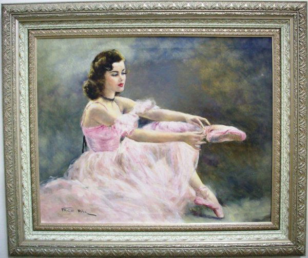 ***PAL, FRIED: (1893-1976 Hungarian) Ballet dancer, framed oil on canvas, approximate image size 25" x 30", with frame 33" x 39", signed lower left.