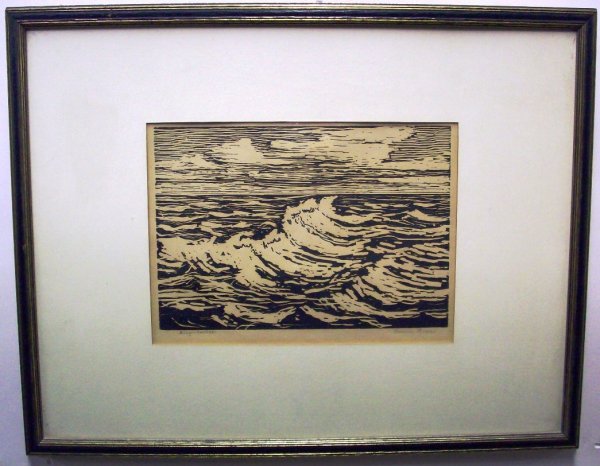 ***SANDZEN, BIRGER: (1871-1954 American) "Summer Breeze", framed wood engraving, signed and titled in pencil lower margin, approximate size 7" x 9 3/4", with frame 15 3/4" x 19 3/4".