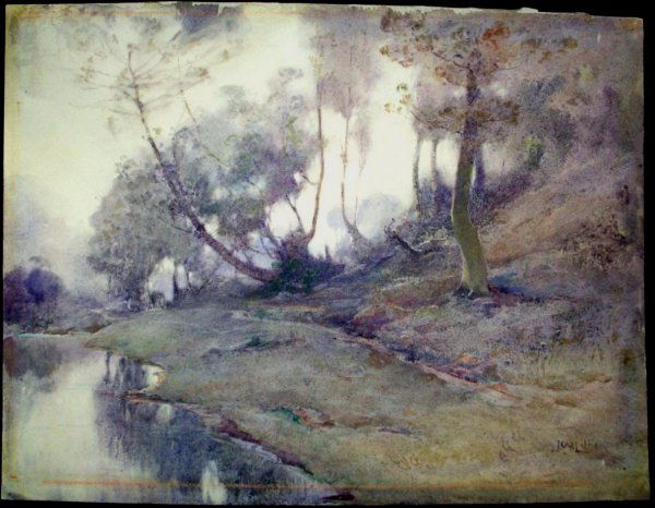 ***LITTLE, JOHN WESLEY: (1867-1923 American) Impressionist landscape, unframed watercolor, signed lower right, approximately 10 1/4" x 13 1/4".