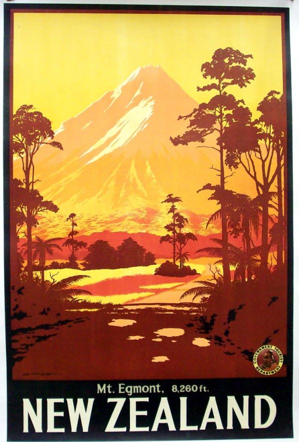 ***AFTER L.C. MITCHELL: (20th Century) Advertising poster for New Zealand depicting Mount Egmont, approximately 39" x 26", total sheet size 42 1/4" x 29".