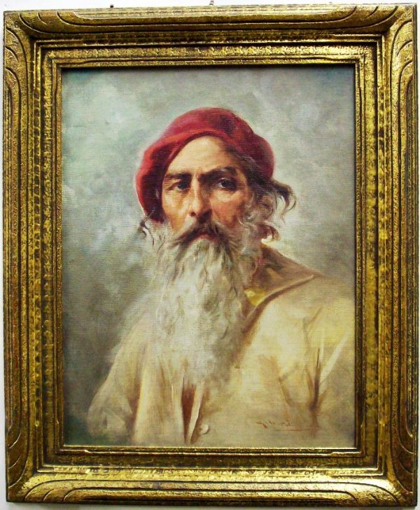GELANZ, GIUSEPPE: (Born 1867 Italian) Portrait of man, framed oil on canvas mounted to board, signed lower left, approximately 18 5/8" x 14 1/8", with frame 24 3/4" x 20 1/2".