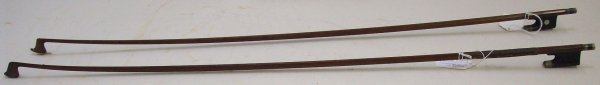 TWO VIOLIN BOWS: G. Siefert Leipzig and one unmarked, both having mother-of-pearl inlay.