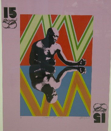 UNKNOWN ARTIST| (20th Century American) ''Champio: UNKNOWN ARTIST| (20th Century American) ''Champion Jack Johnson'', framed serigraph, image size 26'' x 21'', frame 36'' x 30'', titled, signed and numbered in pencil in lower margin from an edition of
