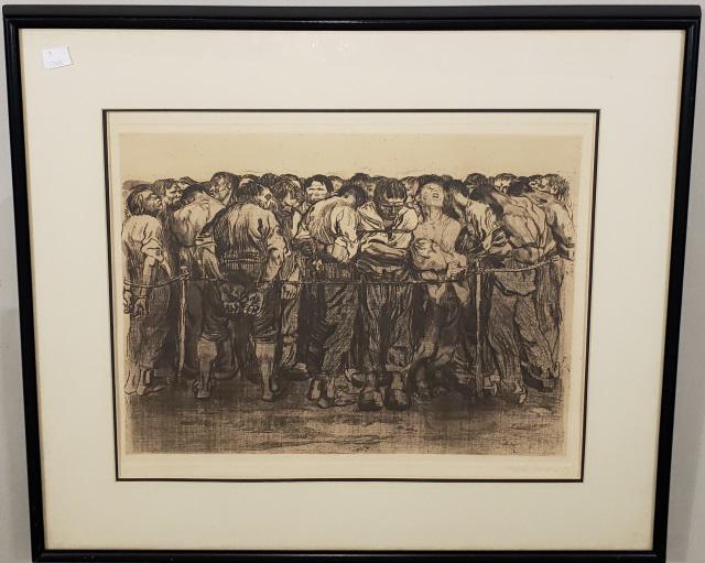 *KATHE KOLLWITZ ORIGINAL ETCHING: Kathe Kollwitz (1867-1945 German), "War and Compassion", framed etching, signed in pencil lower right, approximately 12 5/8" x 16 1/2", with frame 20 1/2" x 24".