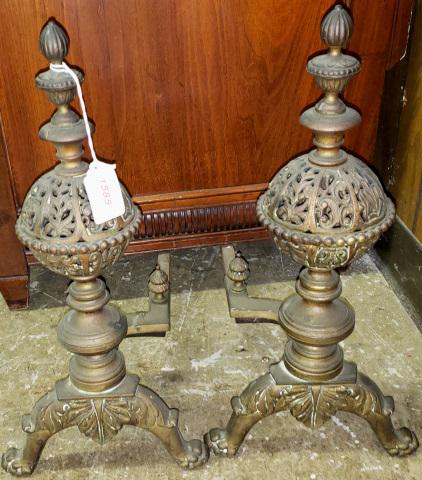 PAIR OF ANDIRONS: Urn form, approximate height 19".
