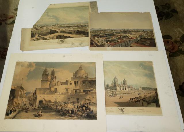 *4 ANTIQUE LITHOGRAPHS DEPICTING MEXICO: 4 antique lithographs by various artist depicting images of Mexico, 2 matted, largest piece approximately 22" x 28".
