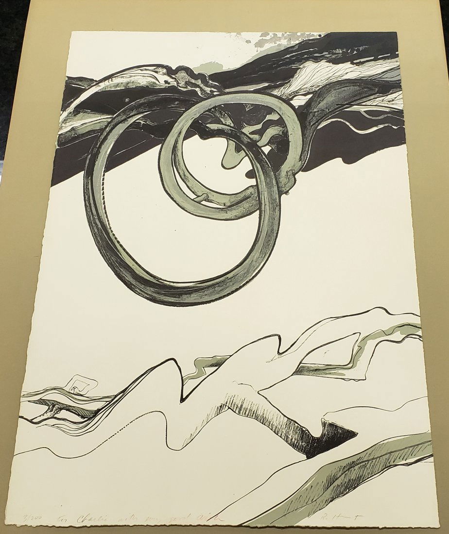 *RICHARD HOWARD HUNT ORIGINAL LITHOGRAPH: Richard Howard Hunt (1935- American), abstract, framed lithograph, signed lower right, numbered from edition of 200 lower left, approximately 30" x 21", with frame 38" x 29".Removed from frame,no visi