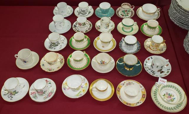 27 MISC CUPS & SAUCERS: Including Royal Worcester, Wedgwood, etc.