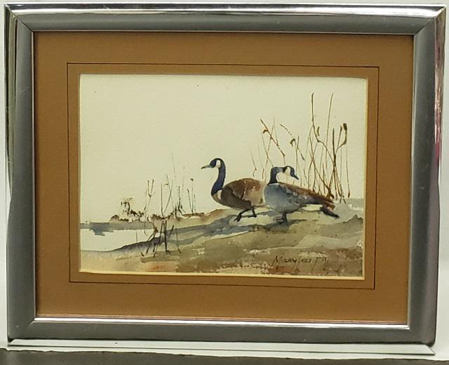 *MARY LEA MURPHY ORIGINAL WATERCOLOR PAINTING: Mary Lea Murphy, "2 Geese", framed watercolor, signed lower right, approximately 5 1/4" x 7 1/4", with frame 9 1/8" x 11 1/8".