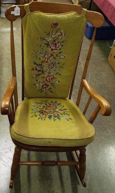 ROCKER: With needlepoint seat and back cushion, approximate height 40 1/4".