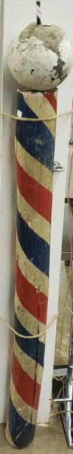 WOODEN BARBER SHOP POLE: With whit ball on top, approximate height 56".