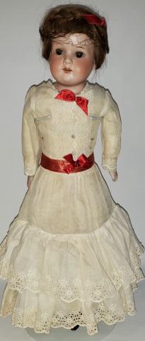 *ARMAND MARSEILLE BISQUE DOLL: Bisque shoulder head doll, having sleep eyes with open mouth and teeth, on leather hinged body with bisque arms, marked on back 370 A. 2 M. Germany, approximate height 21".