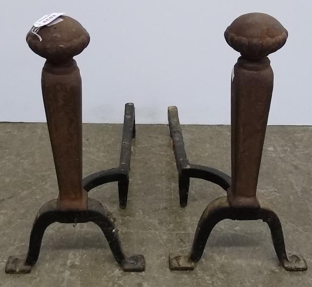 *PAIR OF 19TH CENTURY ANDIRONS: With mushroom caps, approximate height 18 1/2".