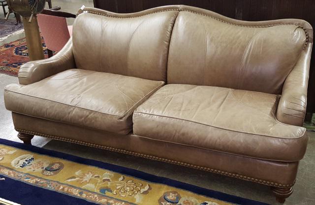 *TAN LEATHER UPHOLSTERED SOFA (1 of 2)