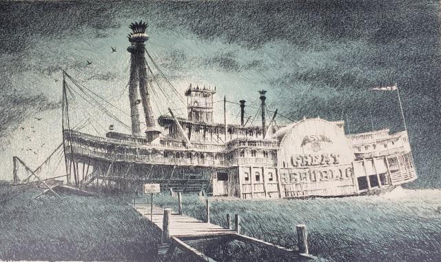 ROBERT ADDISON ORIGINAL LITHOGRAPH: "Great Republic", unframed colored lithograph on paper, signed Robert. W. Addison in pencil lower right margin, approximate image size, 11 7/8" x 20", paper 15" x 22 1/4", item was originally purchase