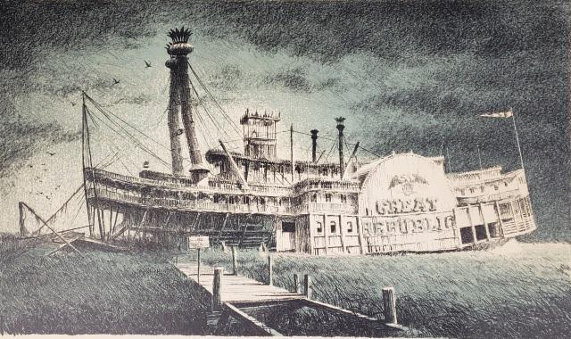 ROBERT ADDISON ORIGINAL LITHOGRAPH: "Great Republic", unframed colored lithograph on paper, signed Robert. W. Addison in pencil lower right margin, approximate image size, 11 7/8" x 20", paper 15" x 22 1/4", item was originally purchase