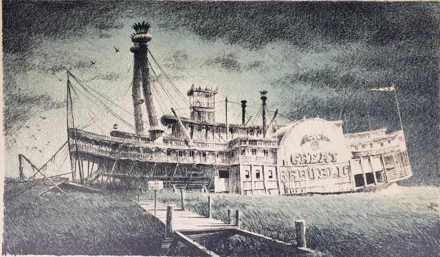 ROBERT ADDISON ORIGINAL LITHOGRAPH: "Great Republic", unframed colored lithograph on paper, signed Robert. W. Addison in pencil lower right margin, approximate image size, 11 7/8" x 20", paper 15" x 22 1/4", item was originally purchase