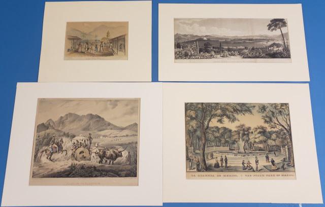 4 ANTIQUE HAND-COLORED LITHOGRAPHS: 4 antique hand-colored lithographs, "Marketplace, Acapulco", "Famille de Planteur", "The Public Park of Mexico" and "View of the City-Valley of Mexico from Tacubaya"