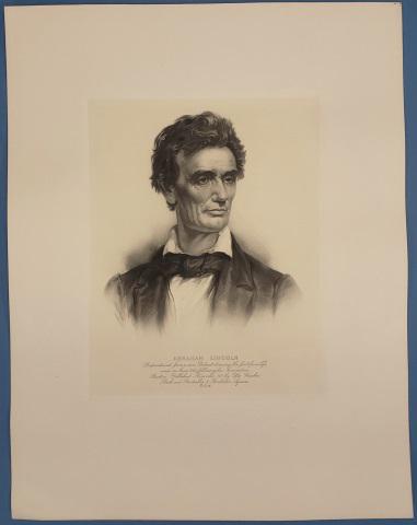 LINCOLN, AFTER CHARLES A. BARRY: Portrait of young Abraham Lincoln, unframed photogravure, published in 1911 by Otto Wiecker of Boston after original by Barry from 1860, following Lincoln's nomination in Boston, publisher identified 