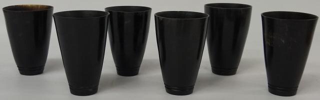 6 CARVED HORN CUPS: Approximate height 4 3/4".