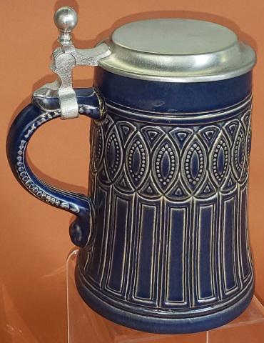 GERMAN STEIN: Blue in color, marked on bottom M R West Germany, approximate height with handle 7 1/4".