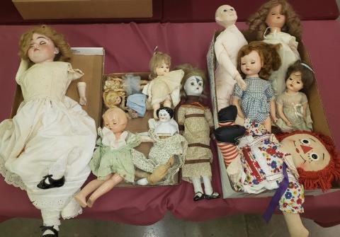 GROUP OF MISC. DOLLS: Including bisque, china head, plastic, rag, etc.