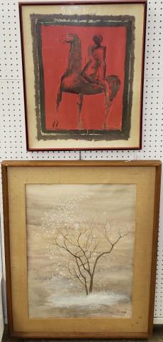 2 FRAMED WORKS: Comprising a framed print by Marino Marini, "The Rider", along with a framed watercolor, tree, signed Alice Mason, largest frame 37" x 29".