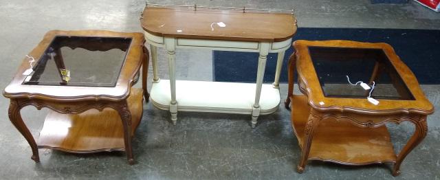 3 PIECES: Pair of side tables and a sofa table.