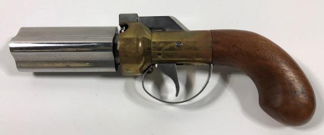 REPLICA REVOLVER: Percussion 4-shot black powder pepperbox replica, stamped in back of trigger 2618, approximate length 9".
