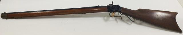 REPLICA ARMS MUZZLE LOADER RIFLE: Replica Arms muzzle loader rifle, octagonal barrel, 2 triggers, .45 cal., marked made in Italy, has cleaning rod.