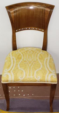 BIEDERMEIER STYLE SIDE CHAIR: Biedermeier style side chair, having yellow upholstered seat with scroll design, approximate height 34 1/4".