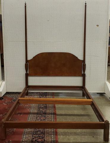 2 POSTER BED: Walnut headboard with 2 posts, approximate height 88", headboard width 57 5/8", mattress size 54" x 76" (Full size).