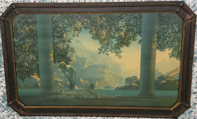 MAXFIELD PARRISH FRAMED GRAPHIC: "Daybreak", framed print, housed in original frame, approximate frame 21 1/2" x 33 1/4".