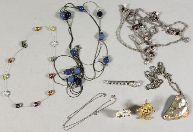 GROUP OF COSTUME JEWELRY: Including Steiff collector club pin, Swarovski belly bear pendant, Trifari stick pin and other misc. pieces.