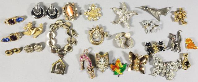 GROUP OF COSTUME JEWELRY: Pins, earrings, etc., including Monet.