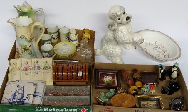 GROUP: Chocolate pots, coasters, miniature figures, etc.
