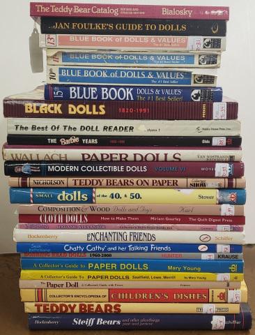 25 COLLECTOR REFERENCE BOOKS: Including, Steiff bears, Children's dishes, Paper dolls, Cloth dolls, The Barbie years, Chatty Cathy and her talking friends, etc.