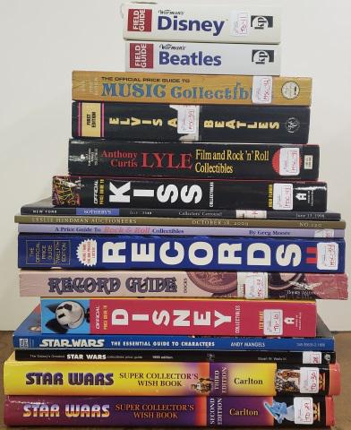 16 COLLECTOR REFERENCE BOOKS: Including, Star Wars, Disney, Records, Rock & Roll, Kiss, Elvis and the Beatles, etc.