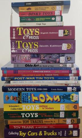 22 TOY REFERENCE BOOKS: Including, Toy cars & trucks, Toy trains, Toys & prices, Modern toys, Collecting battery toys, Post-War tin toys, Ohio Art the world of toys, etc.