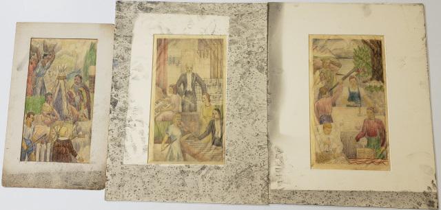 3 GRACE SPONGBERG ORIGINAL ILLUSTRATIONS: Grace Spongberg (1906-1992 American), 3 pencil with colored pencil illustrations on tracing paper depicting scenes with children, 1 signed, each approximately 11 1/4" x 6 1/2".