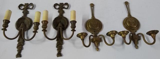 2 PAIR OF FRENCH WALL SCONCES: Each fitted with 2 branches.