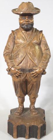 CARVED WOOD SCULPTURE: Depicting man with beard and hat, height 15 1/4".