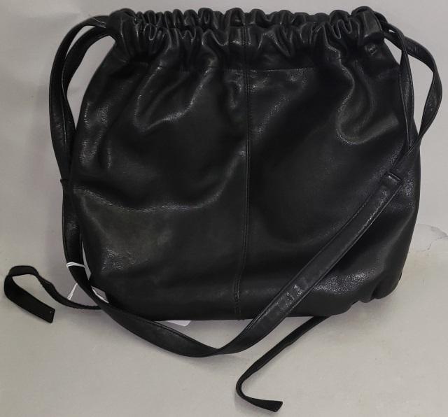 DONNA KARAN BLACK LEATHER BAG: Complete with strap. Provenance: Personal property from the estate of Uta DeTappan-Staley.