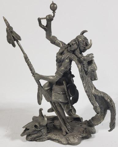 JIM PONTER PEWTER SCULPTURE: "Pawnee Shaman", numbered 4369/4500, approximate height 12 1/2".